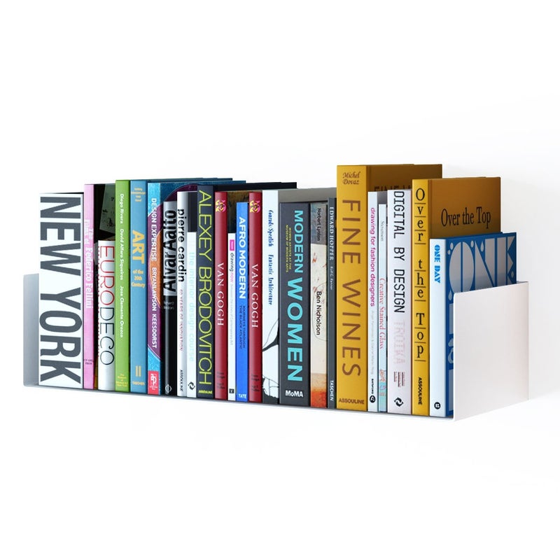 Wallniture Bali Sturdy Metal U Shape Bookshelf - Wall Mountable CD DVD Storage Multi-Purpose Display Rack in White - Image 1